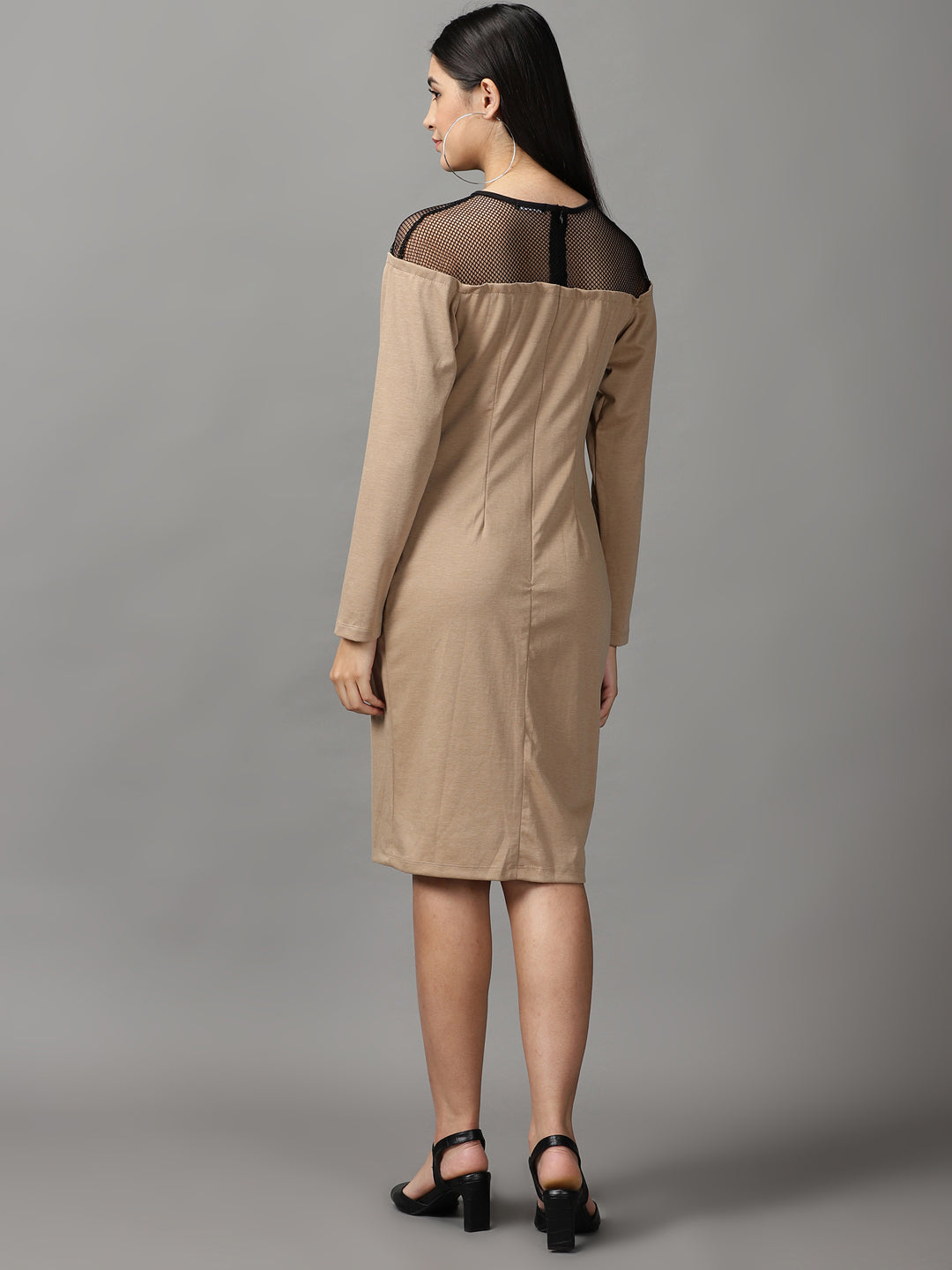 Women's Beige Solid Bodycon Dress