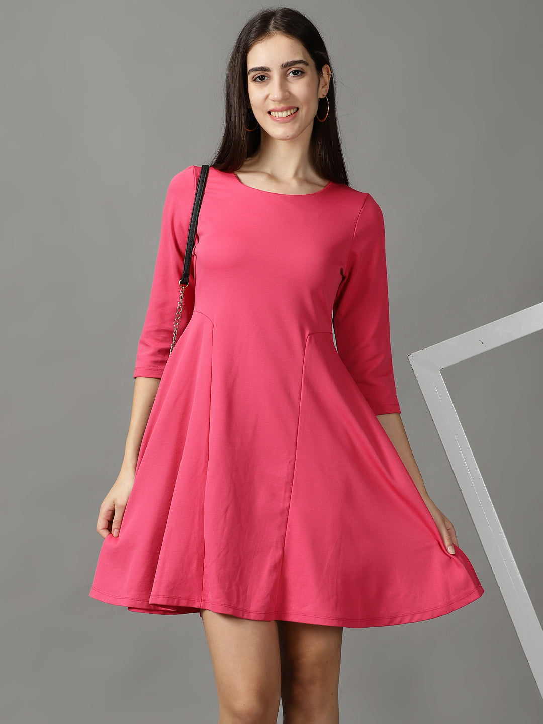 Women's Pink Solid A-Line Dress