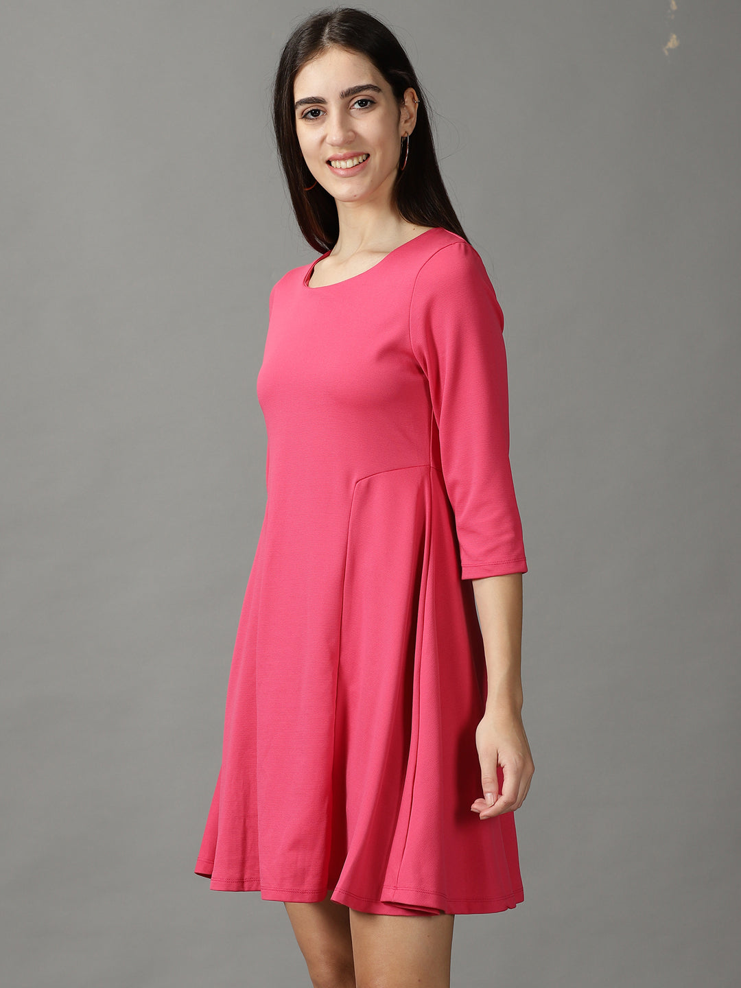 Women's Pink Solid A-Line Dress