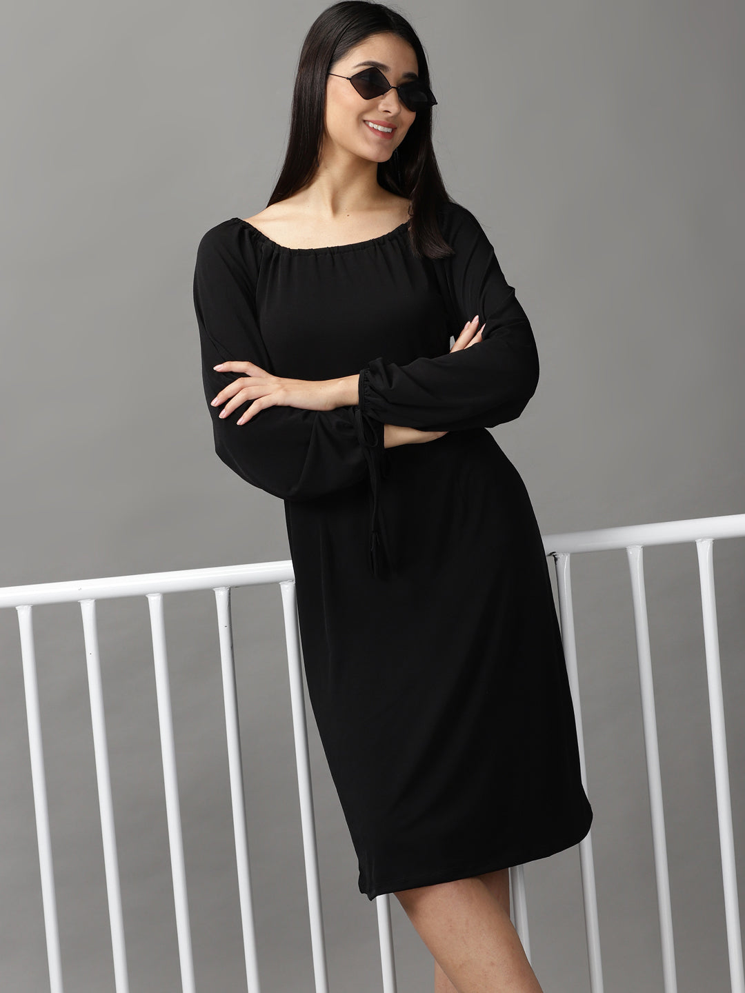 Women's Black Solid A-Line Dress