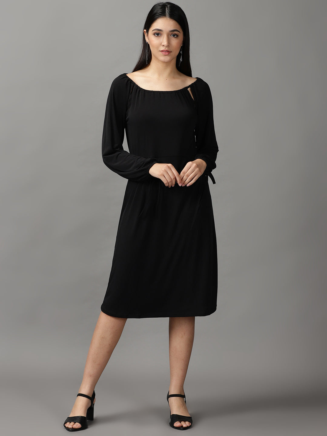 Women's Black Solid A-Line Dress