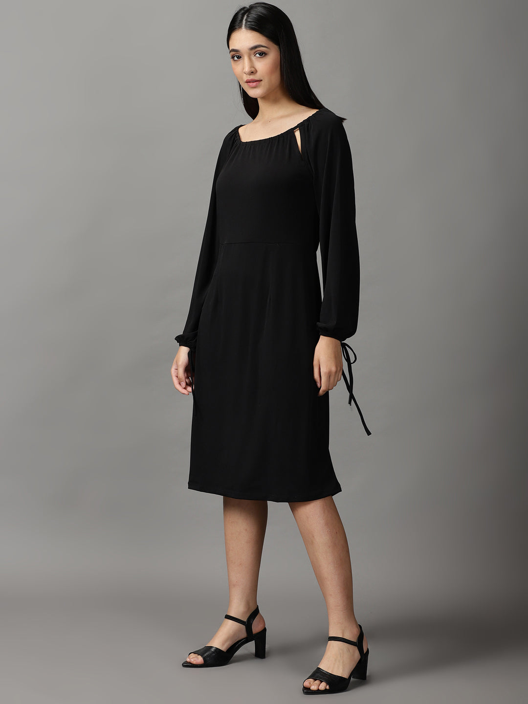 Women's Black Solid A-Line Dress