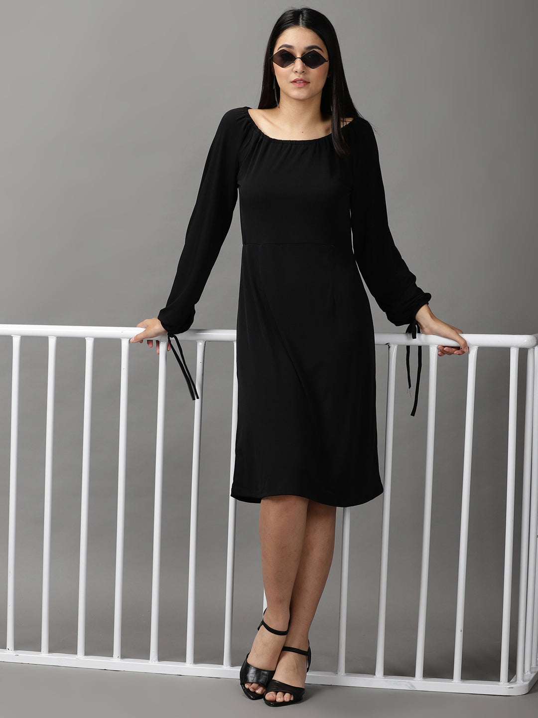 Women's Black Solid A-Line Dress