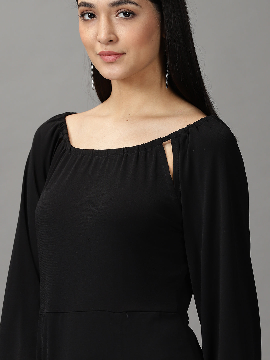 Women's Black Solid A-Line Dress