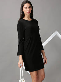 Women's Black Solid Fit & Flare Dress