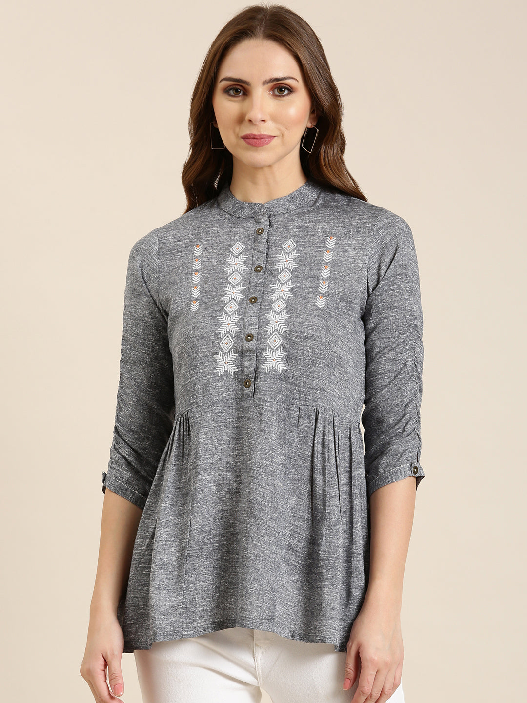 Women Grey Solid A-Line Kurti