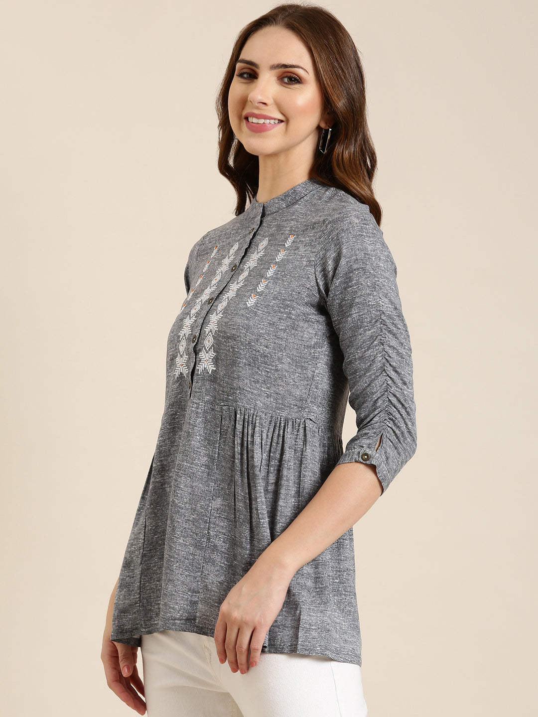 Women Grey Solid A-Line Kurti