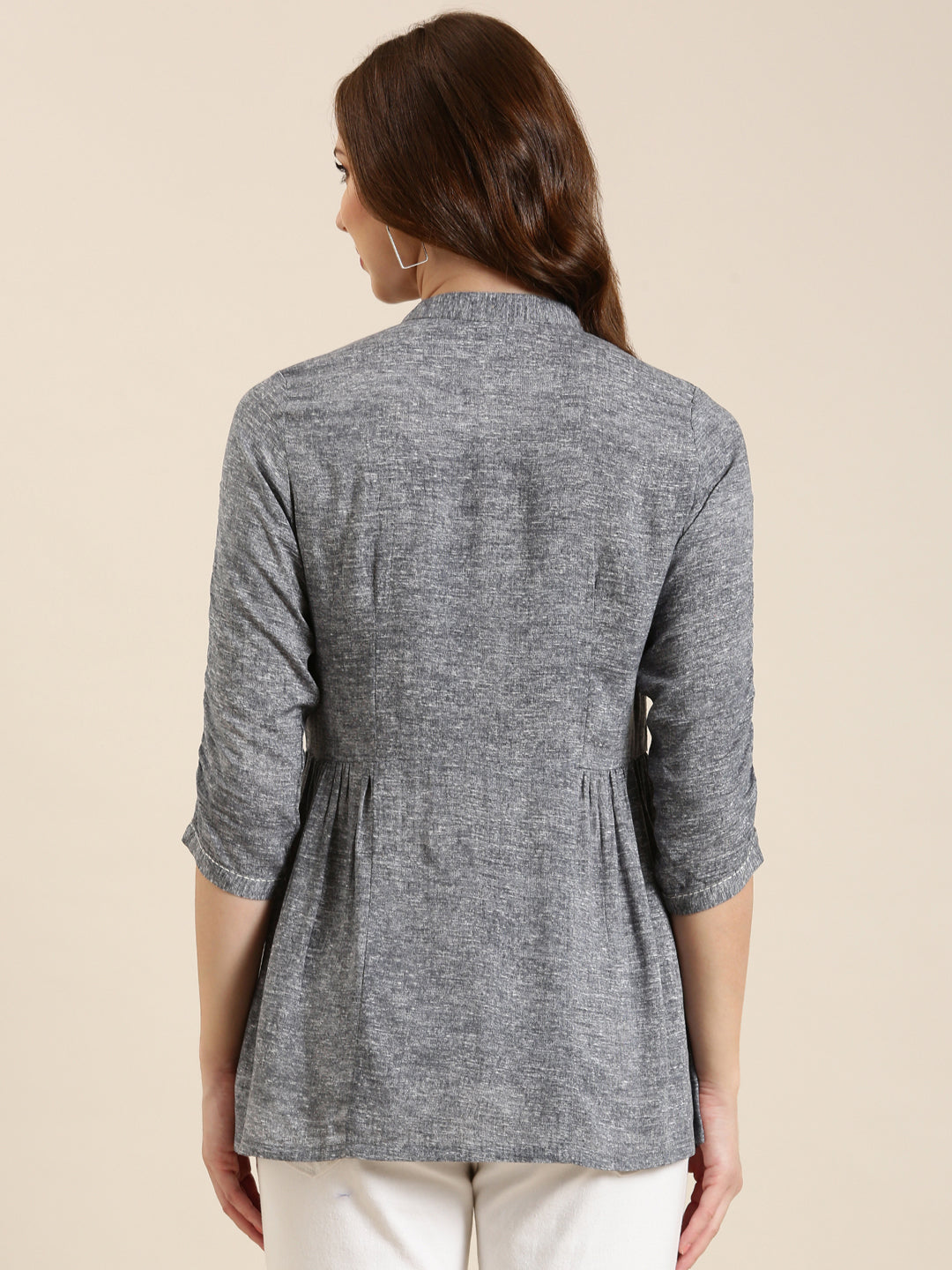 Women Grey Solid A-Line Kurti