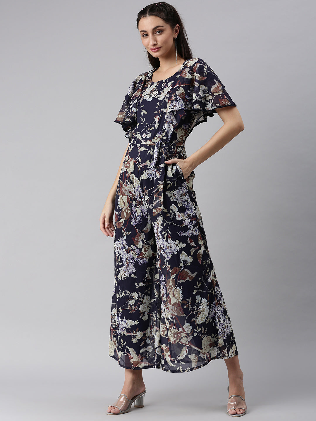 Women's Blue Printed Jumpsuit