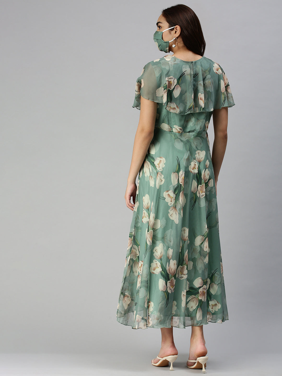 Women's Green Printed A-Line Dress