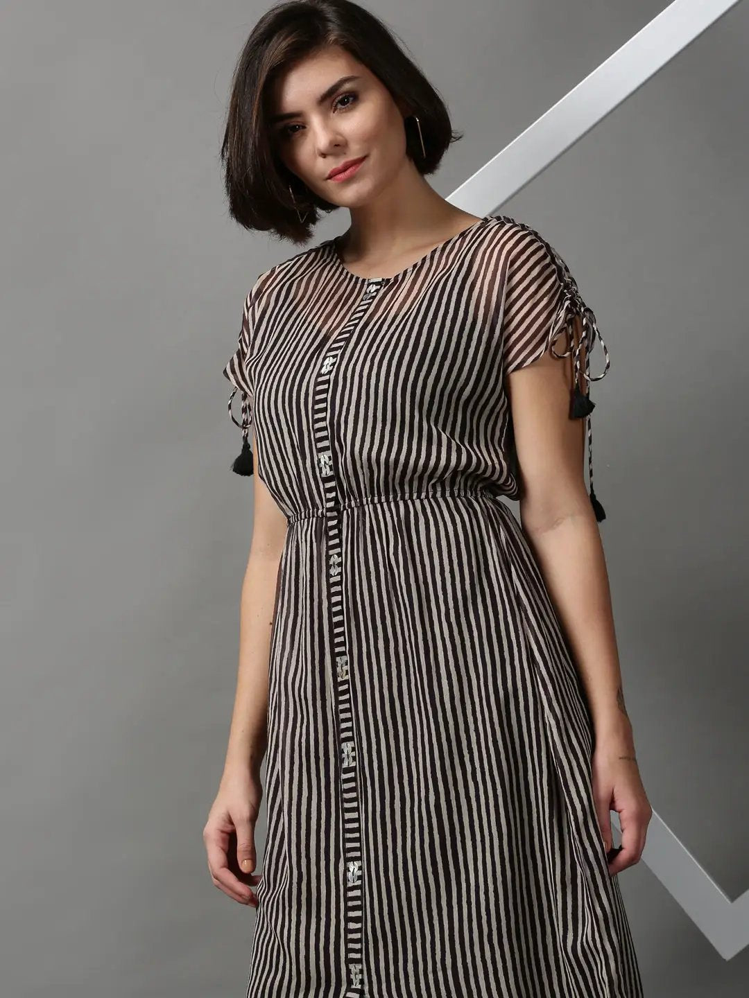 Women's Black Striped A-Line Dress