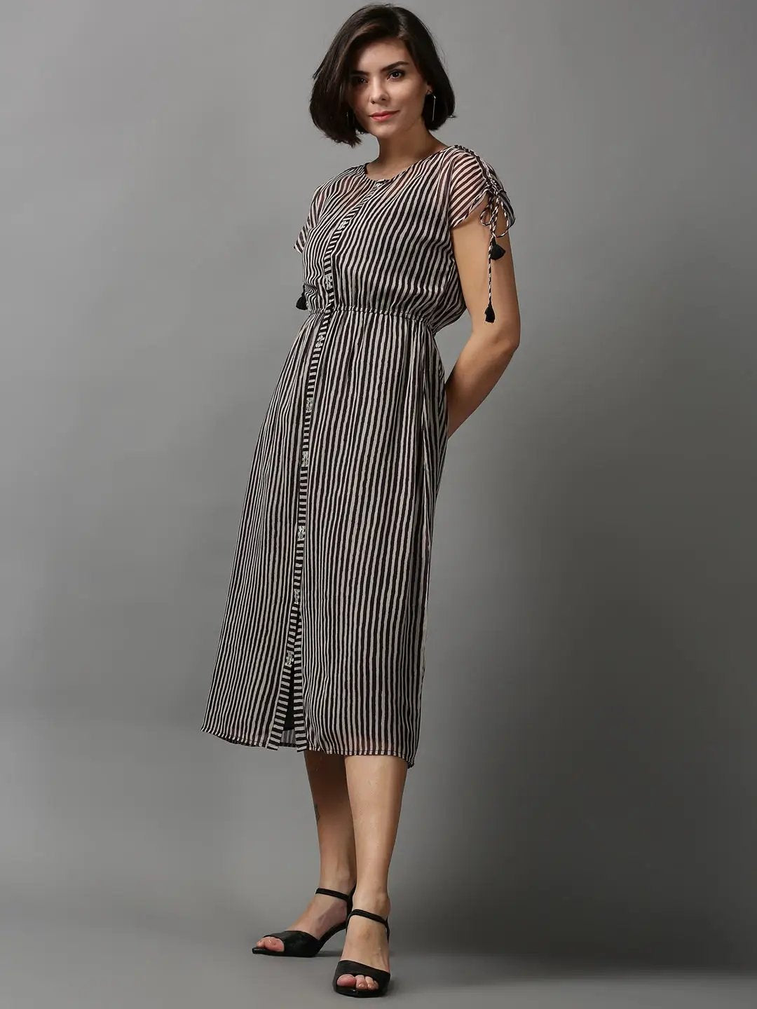 Women's Black Striped A-Line Dress