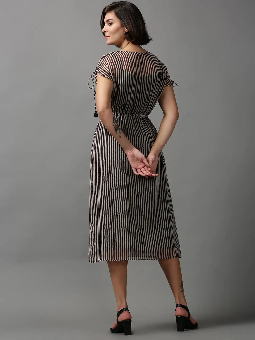 Women's Black Striped A-Line Dress