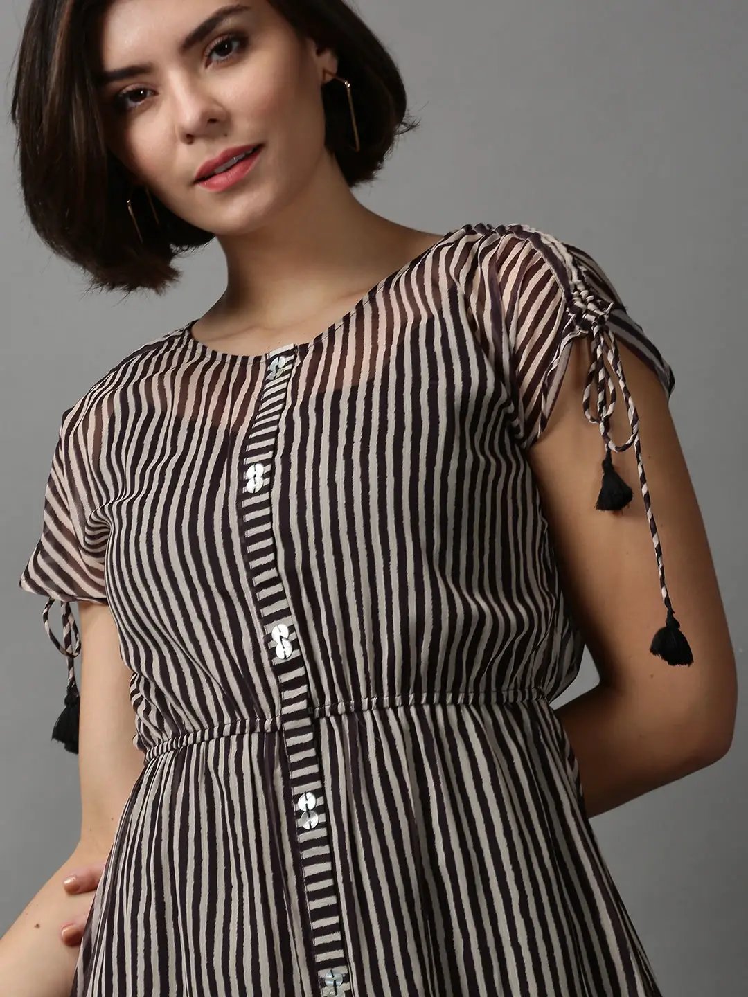 Women's Black Striped A-Line Dress