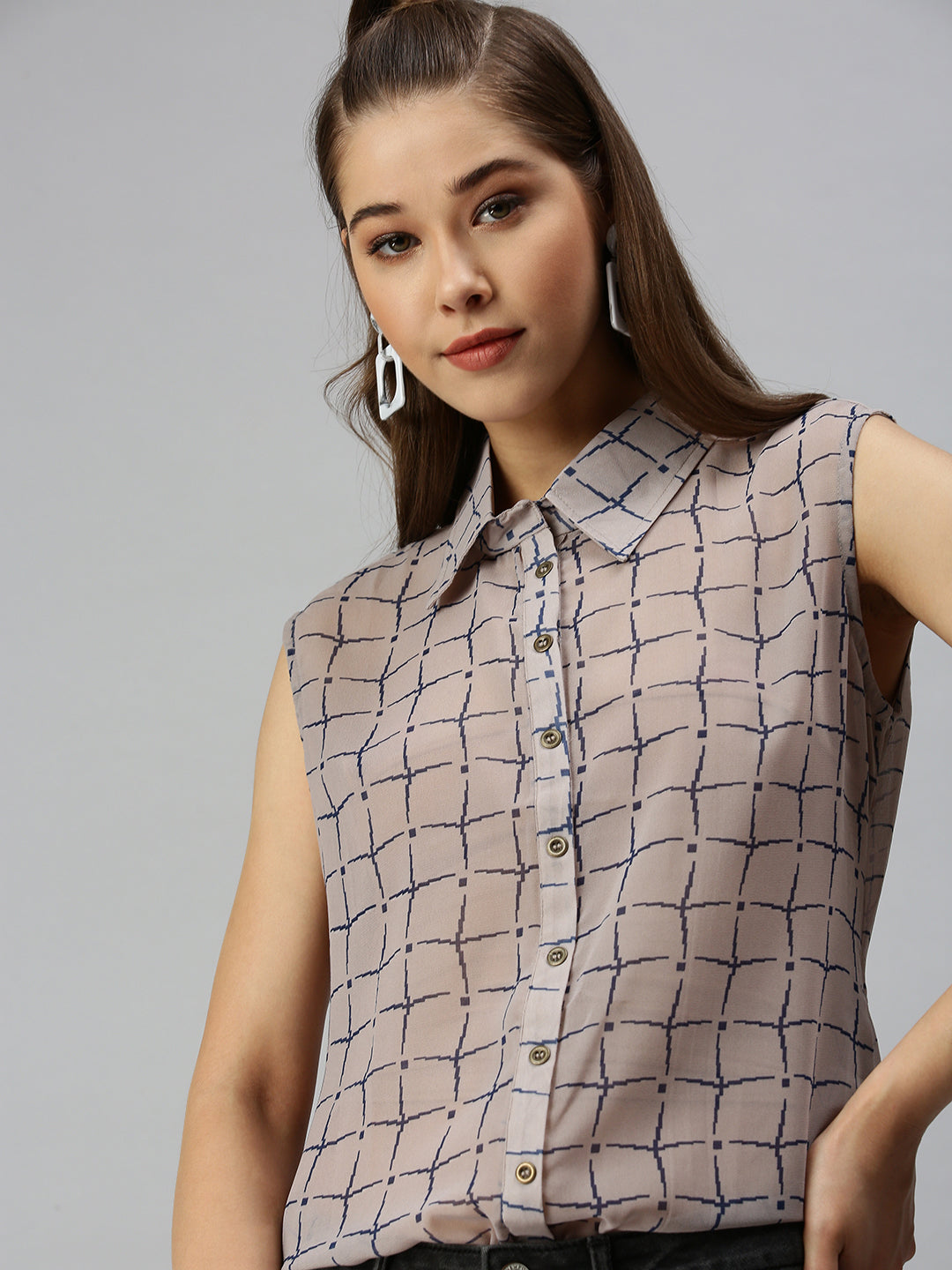 Women's Grey Printed Longline Shirt