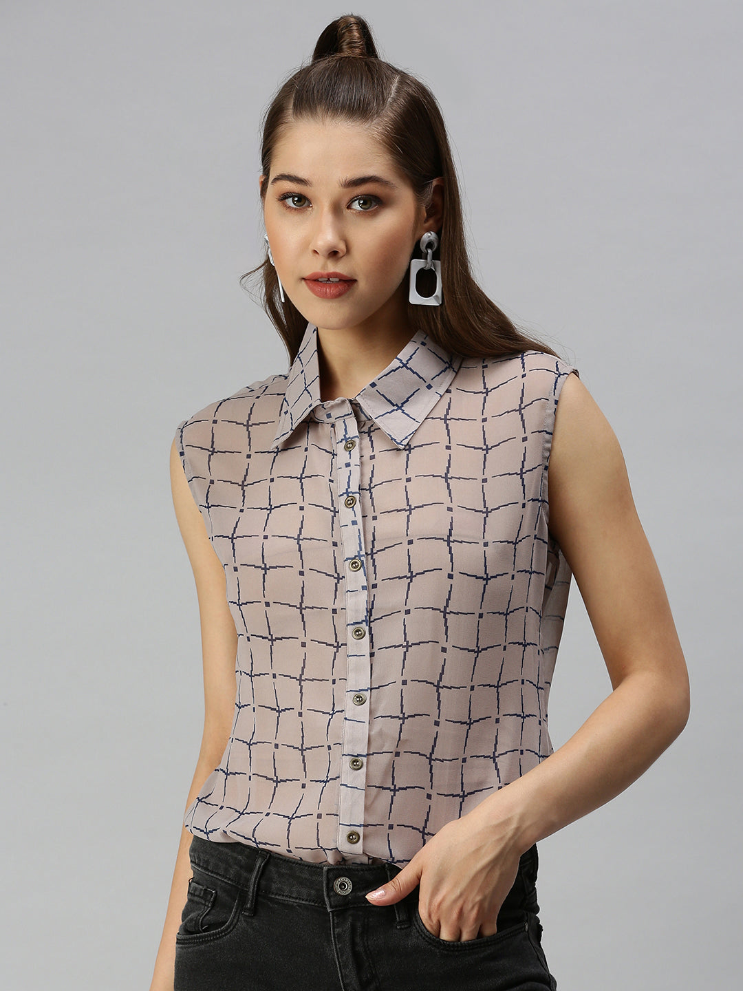 Women's Grey Printed Longline Shirt