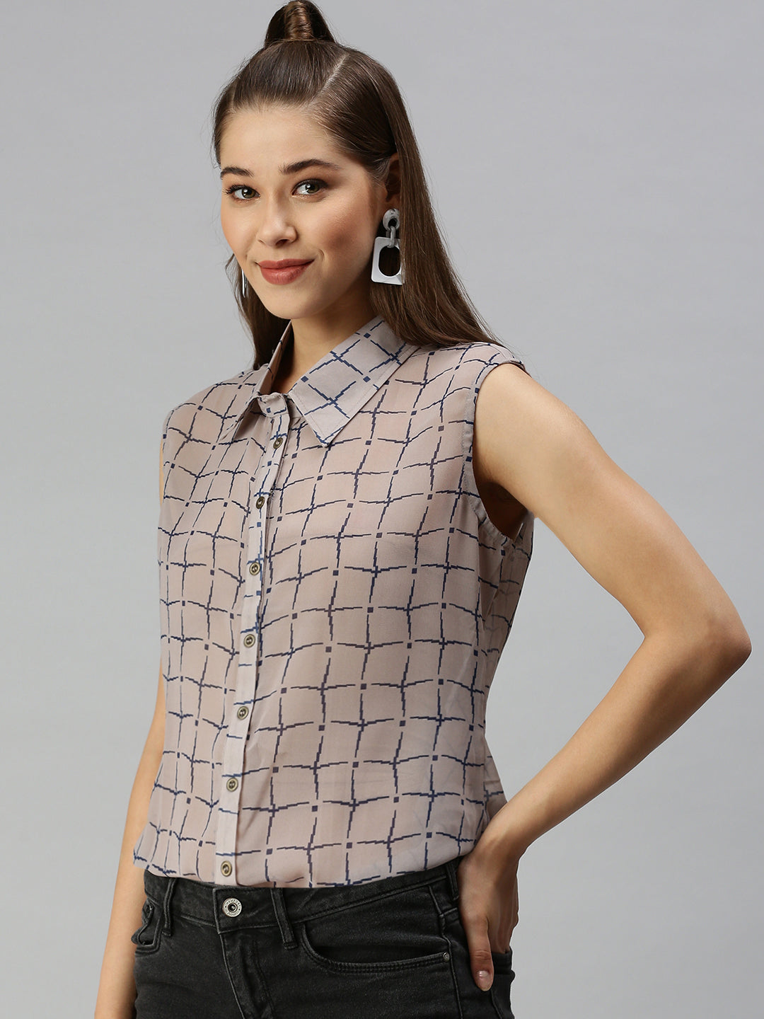 Women's Grey Printed Longline Shirt