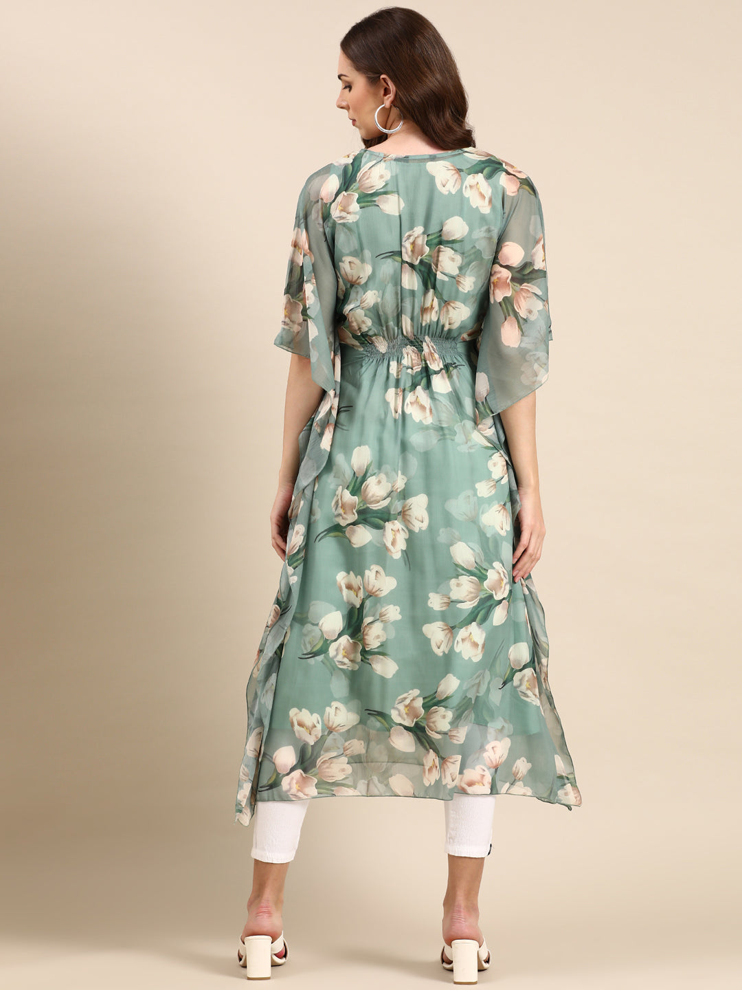 Women's Green Printed Kaftan Kurta