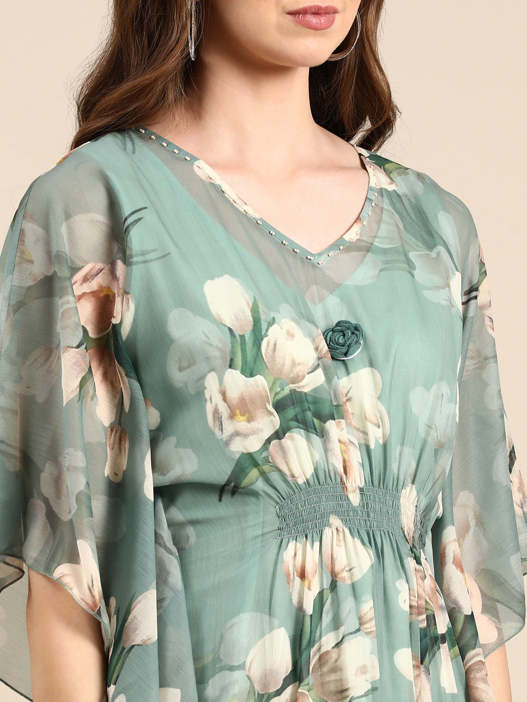 Women's Green Printed Kaftan Kurta