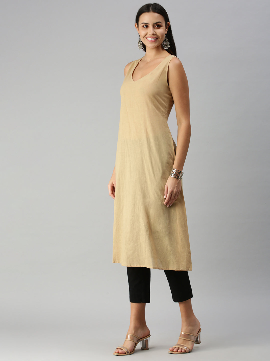 Women's Mustard Multi Striped Kaftan Kurta