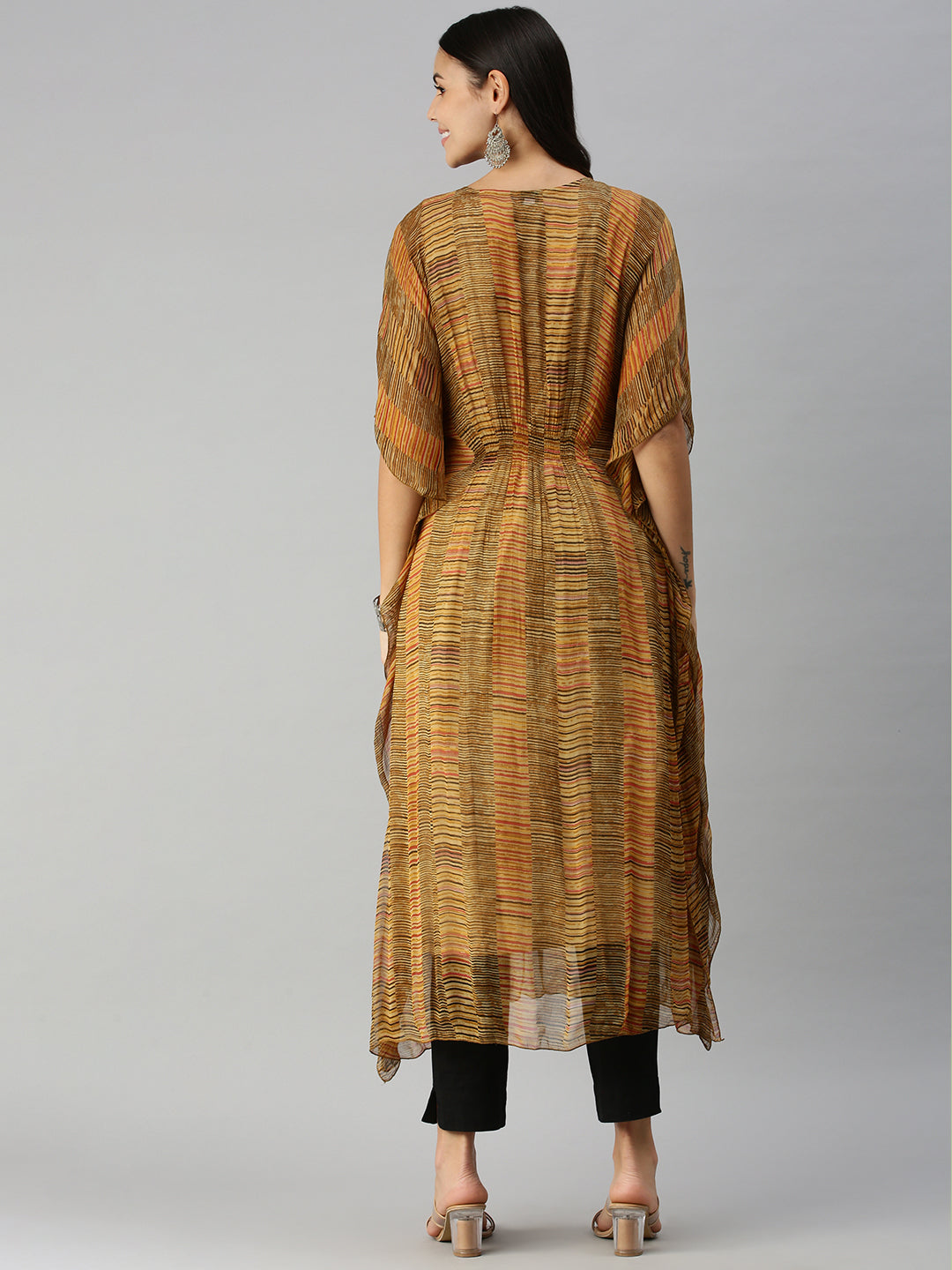 Women's Mustard Multi Striped Kaftan Kurta
