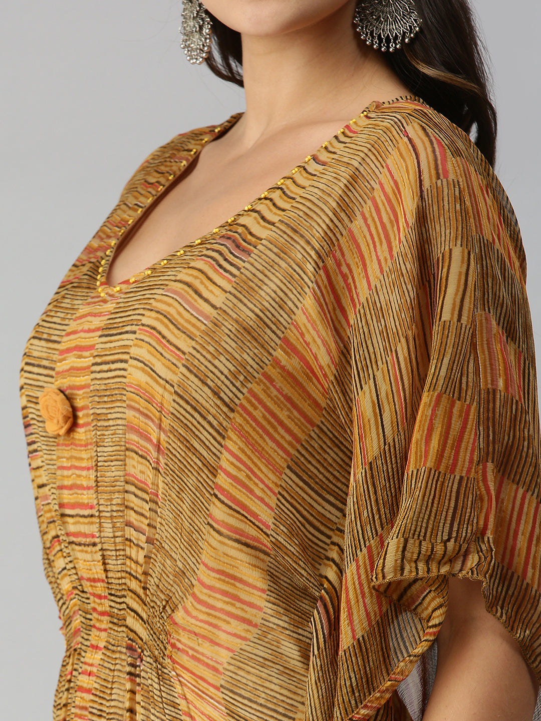 Women's Mustard Multi Striped Kaftan Kurta