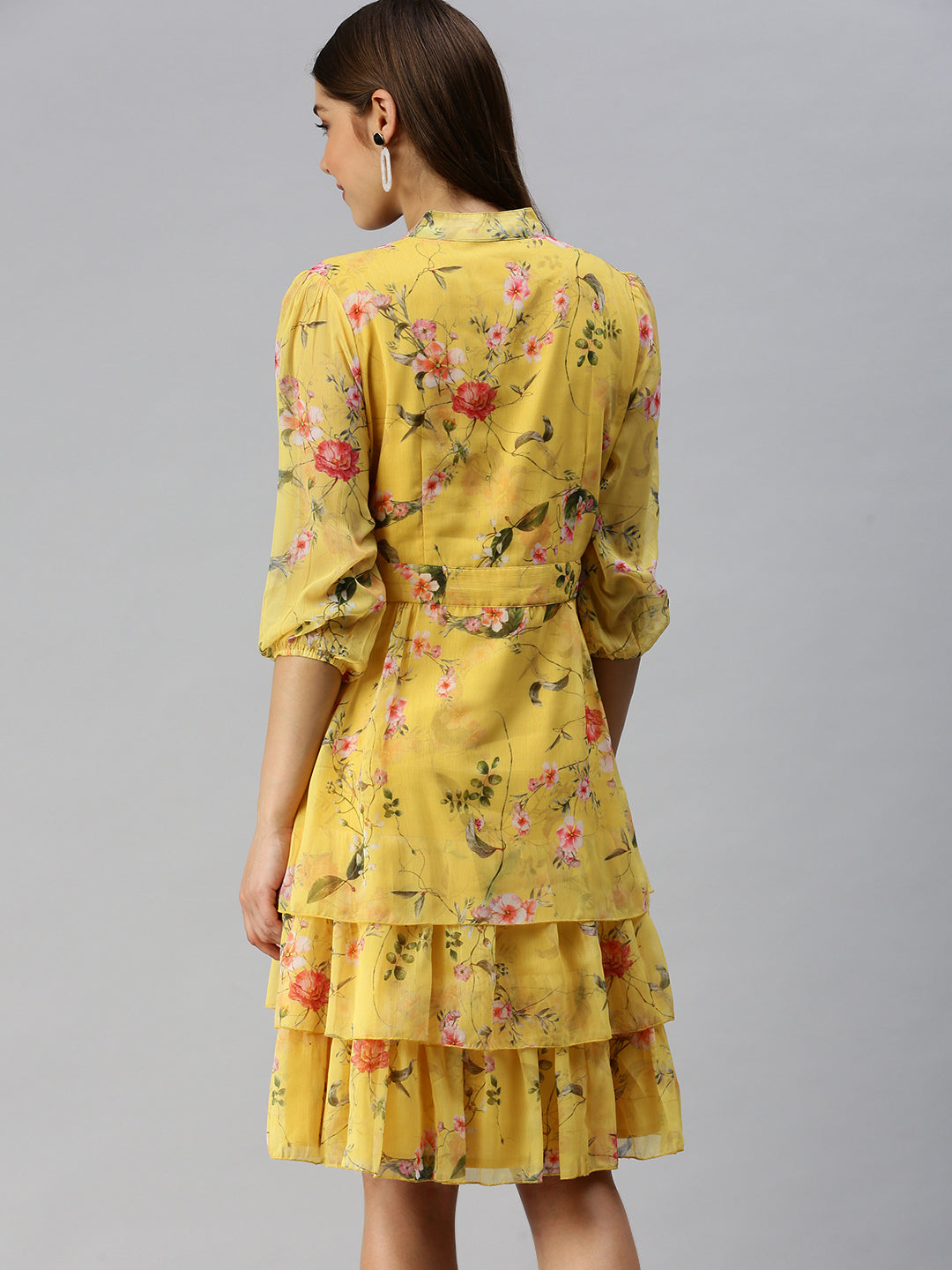 Women's Yellow Printed Fit and Flare Dress