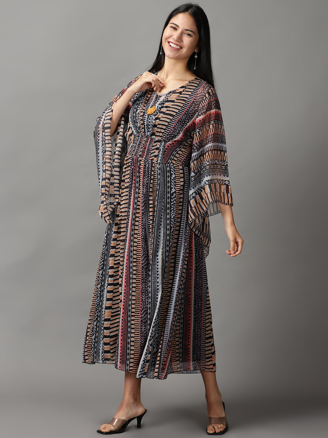 Women's Black Printed Kaftan Dress