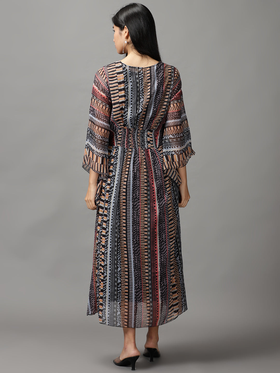 Women's Black Printed Kaftan Dress