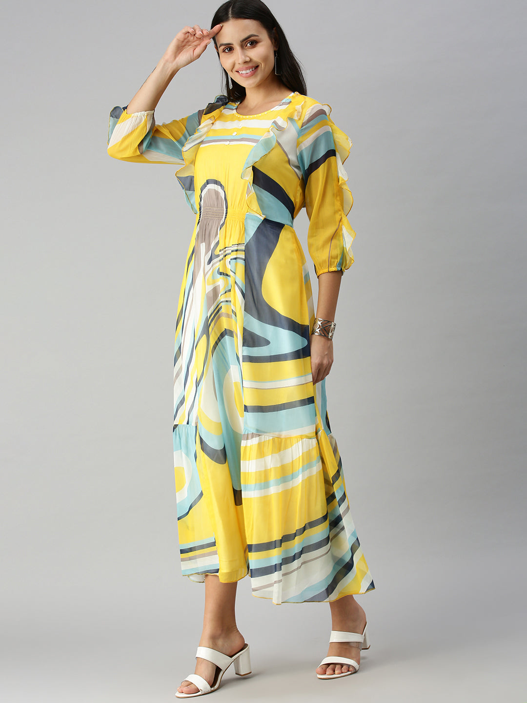 Women's YellowMulti Graphics A-Line Kurta