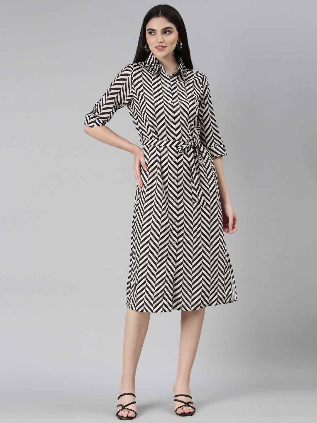 Women Black Geometrical A-Line Dress