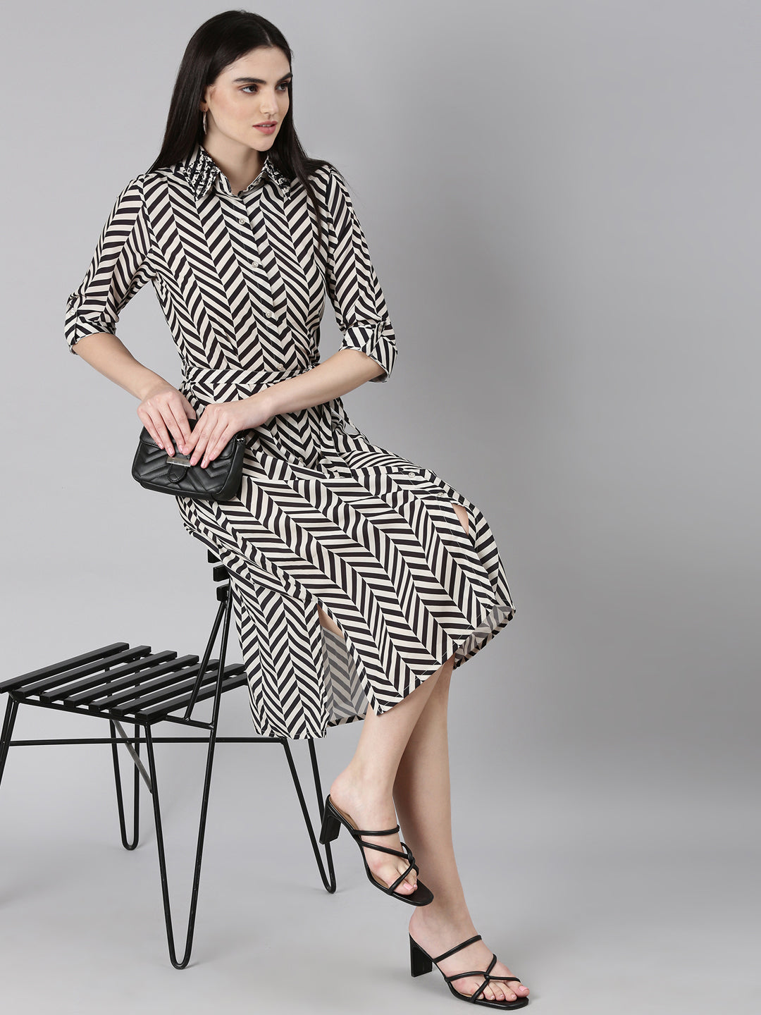 Women Black Geometrical A-Line Dress