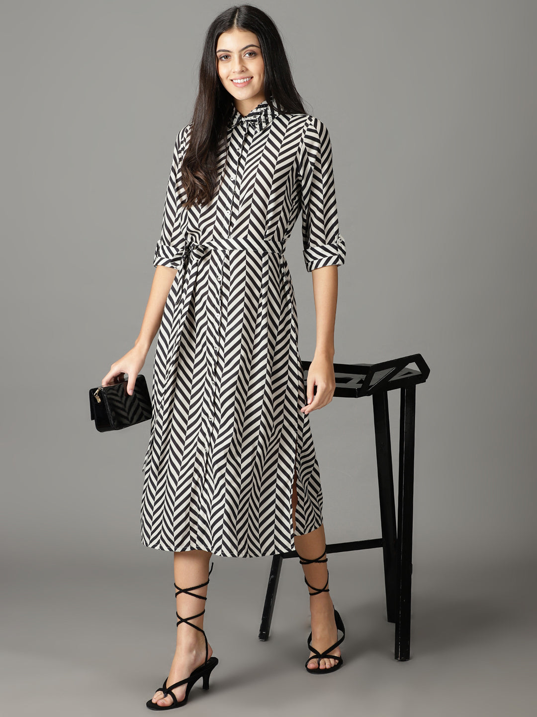 Women's Black Printed Shirt Dress