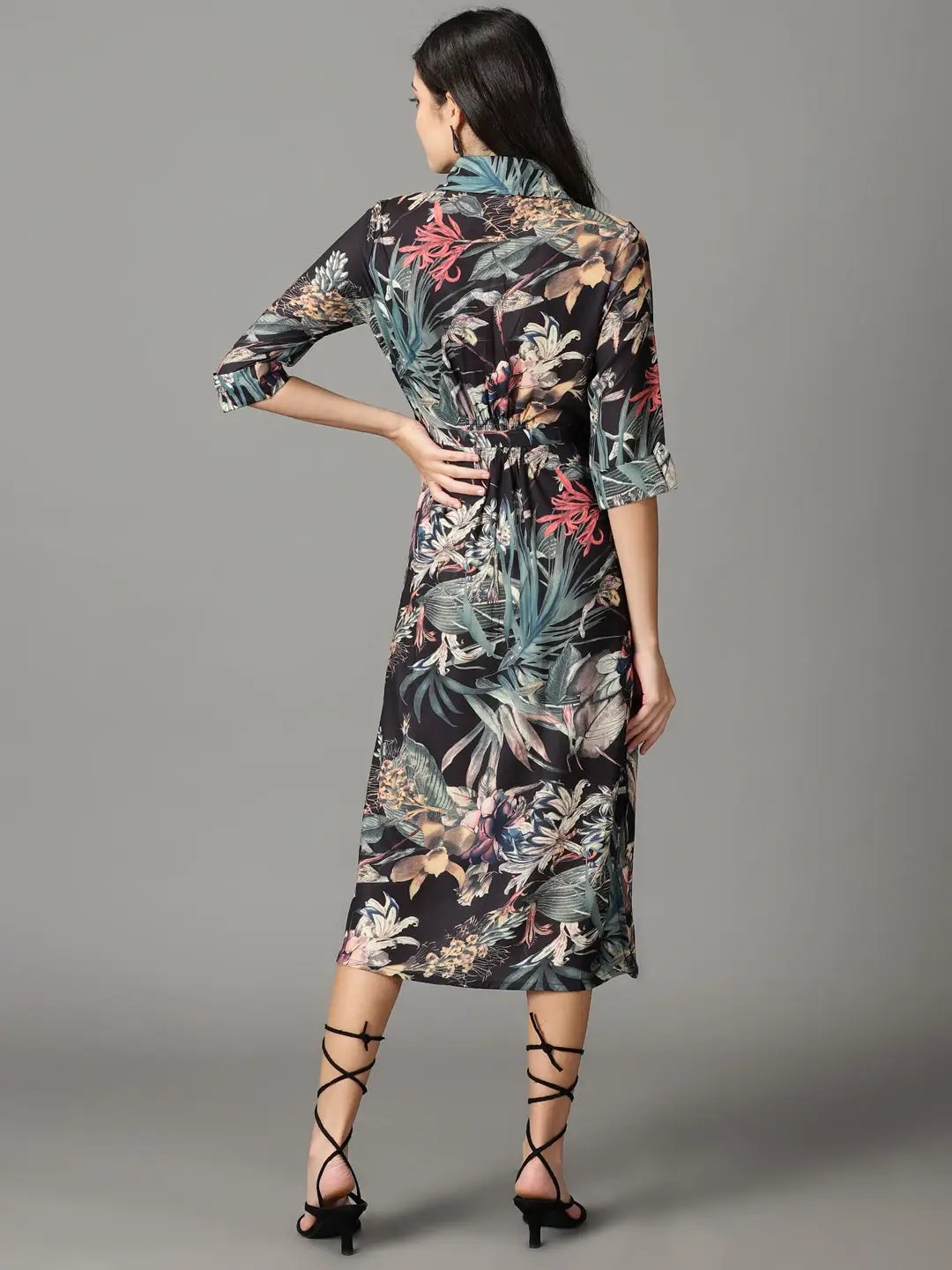 Women's Black Printed Shirt Dress