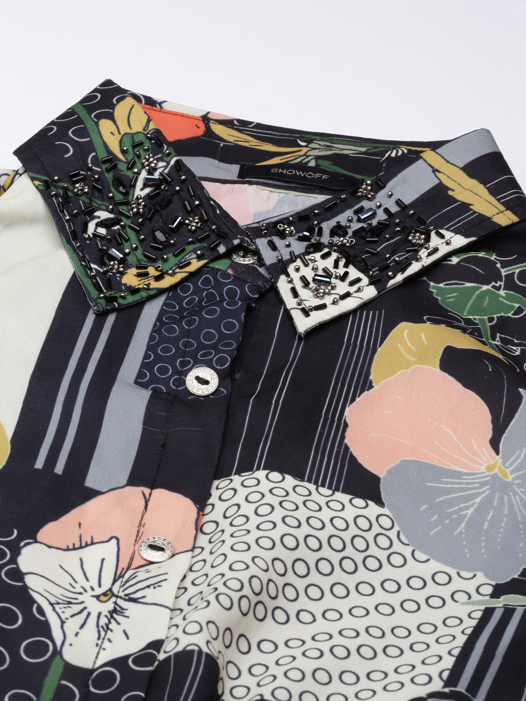 Women's Black Floral Printed Georgette Shirt Dress