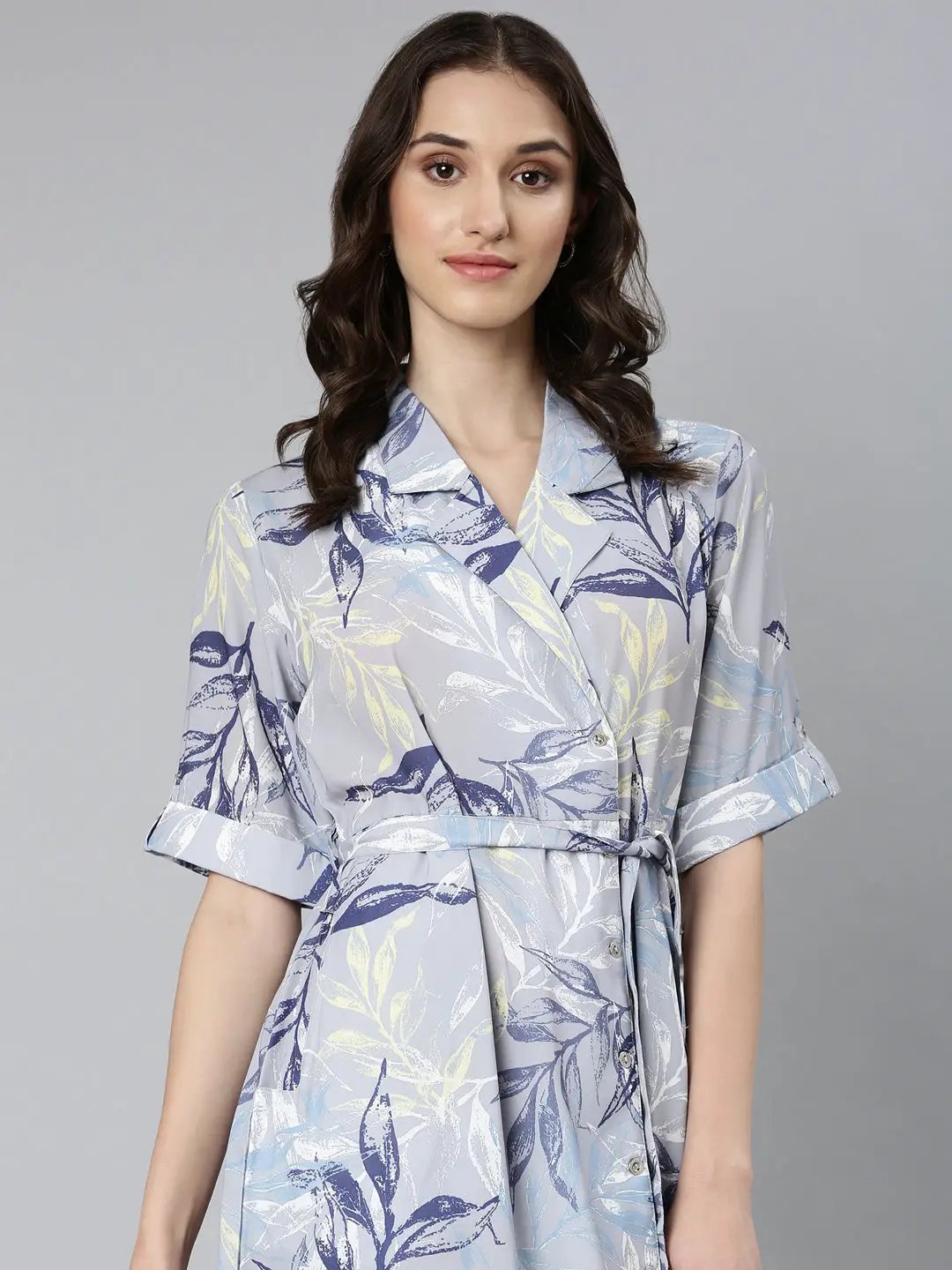 Women's Grey Tropical A-Line Dress