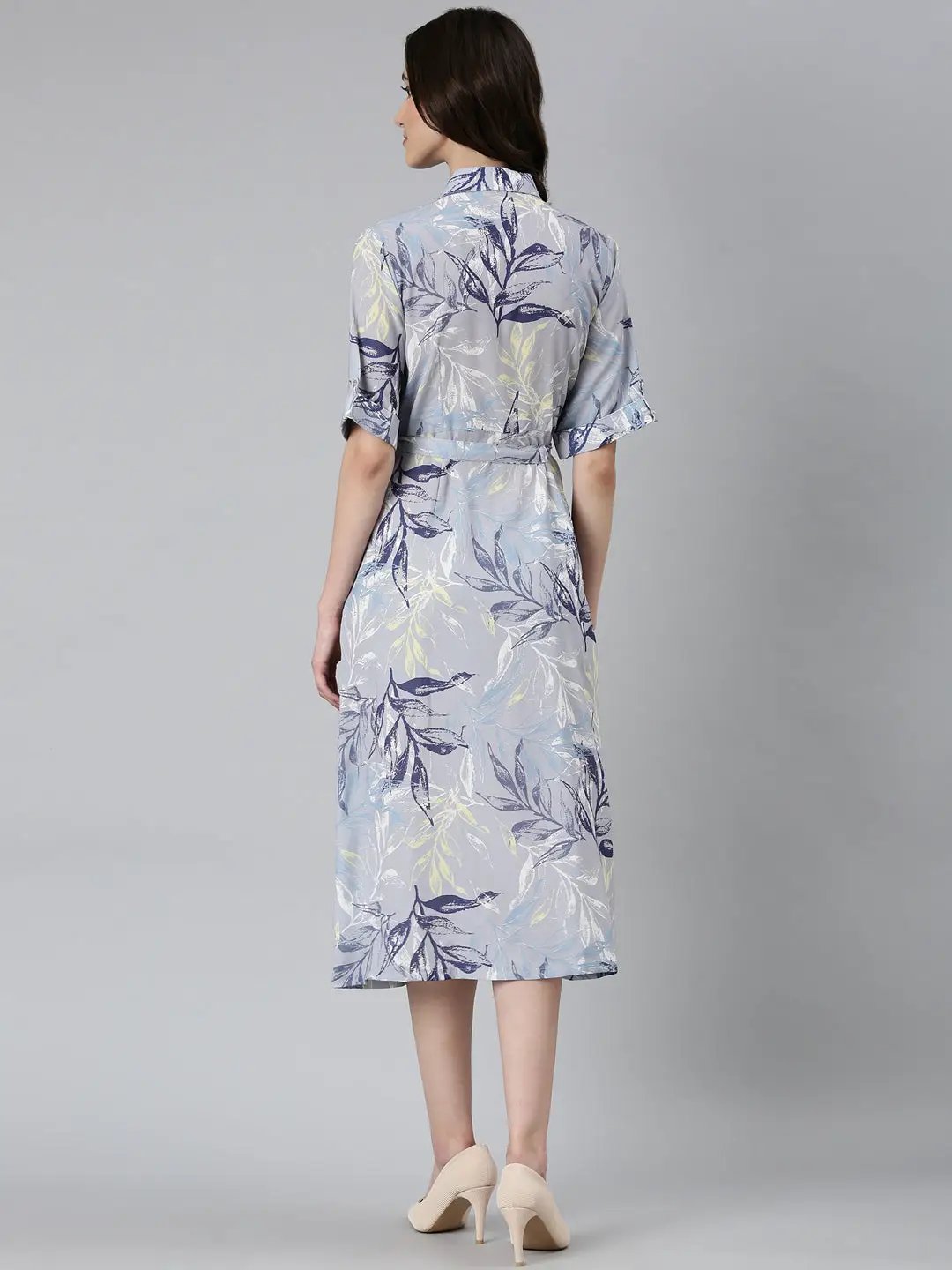 Women's Grey Tropical A-Line Dress