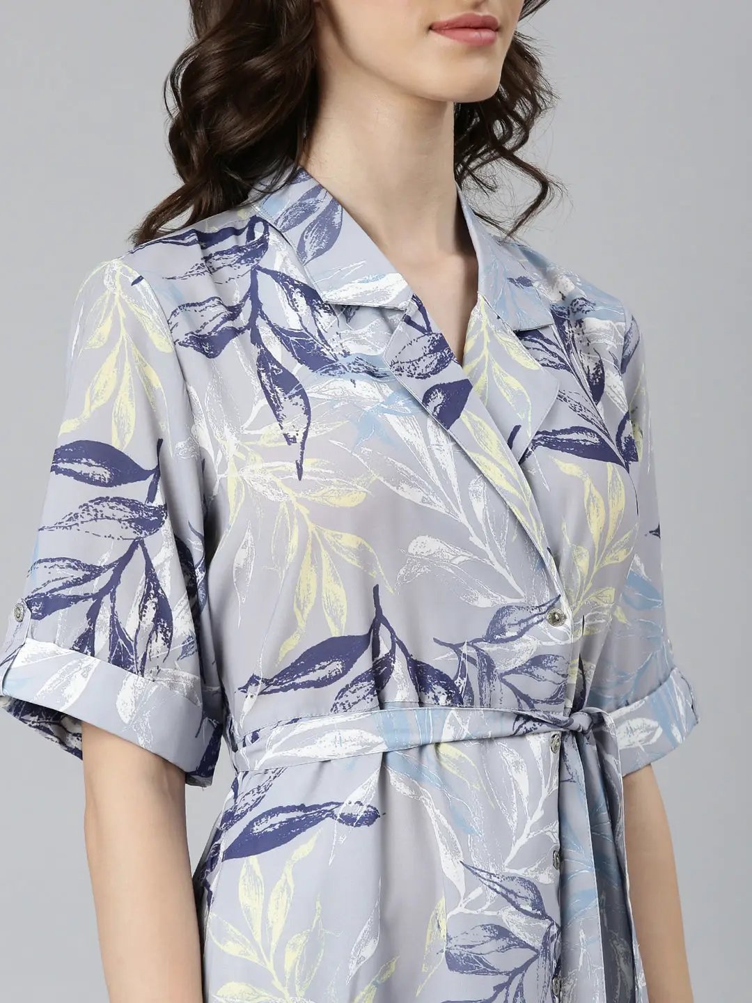 Women's Grey Tropical A-Line Dress