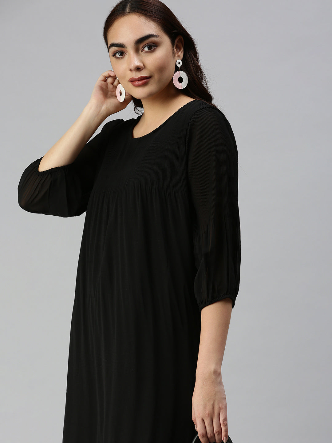 Women's Black Solid A-Line Dress