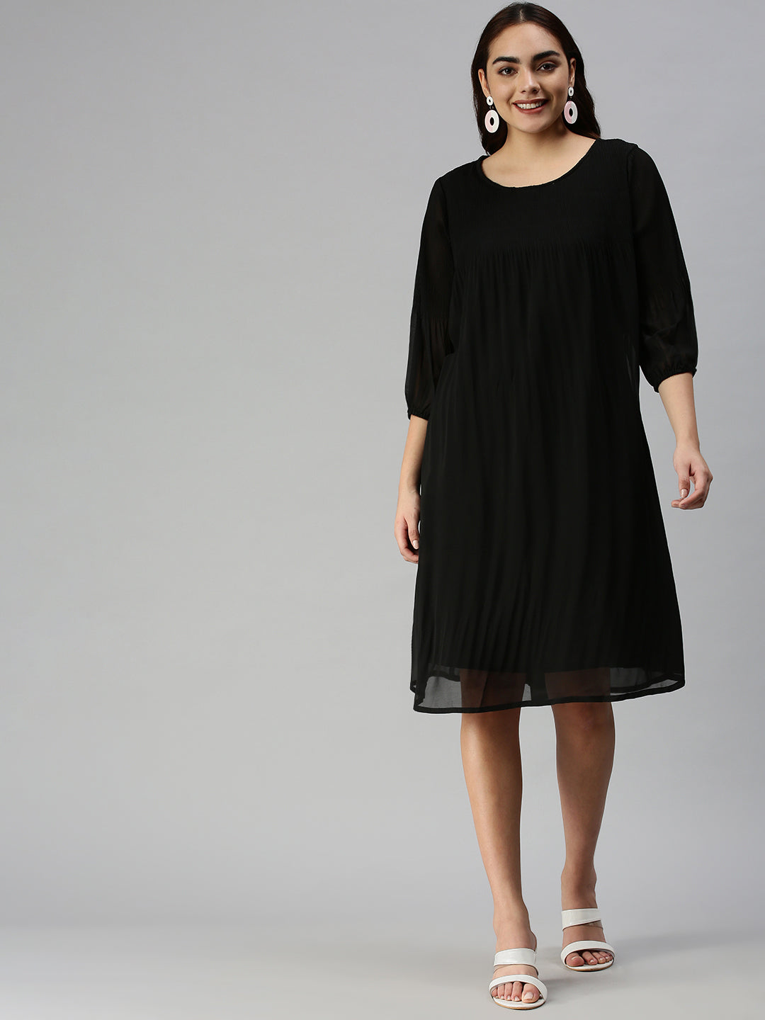 Women's Black Solid A-Line Dress