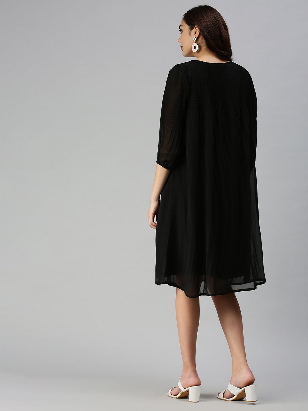 Women's Black Solid A-Line Dress