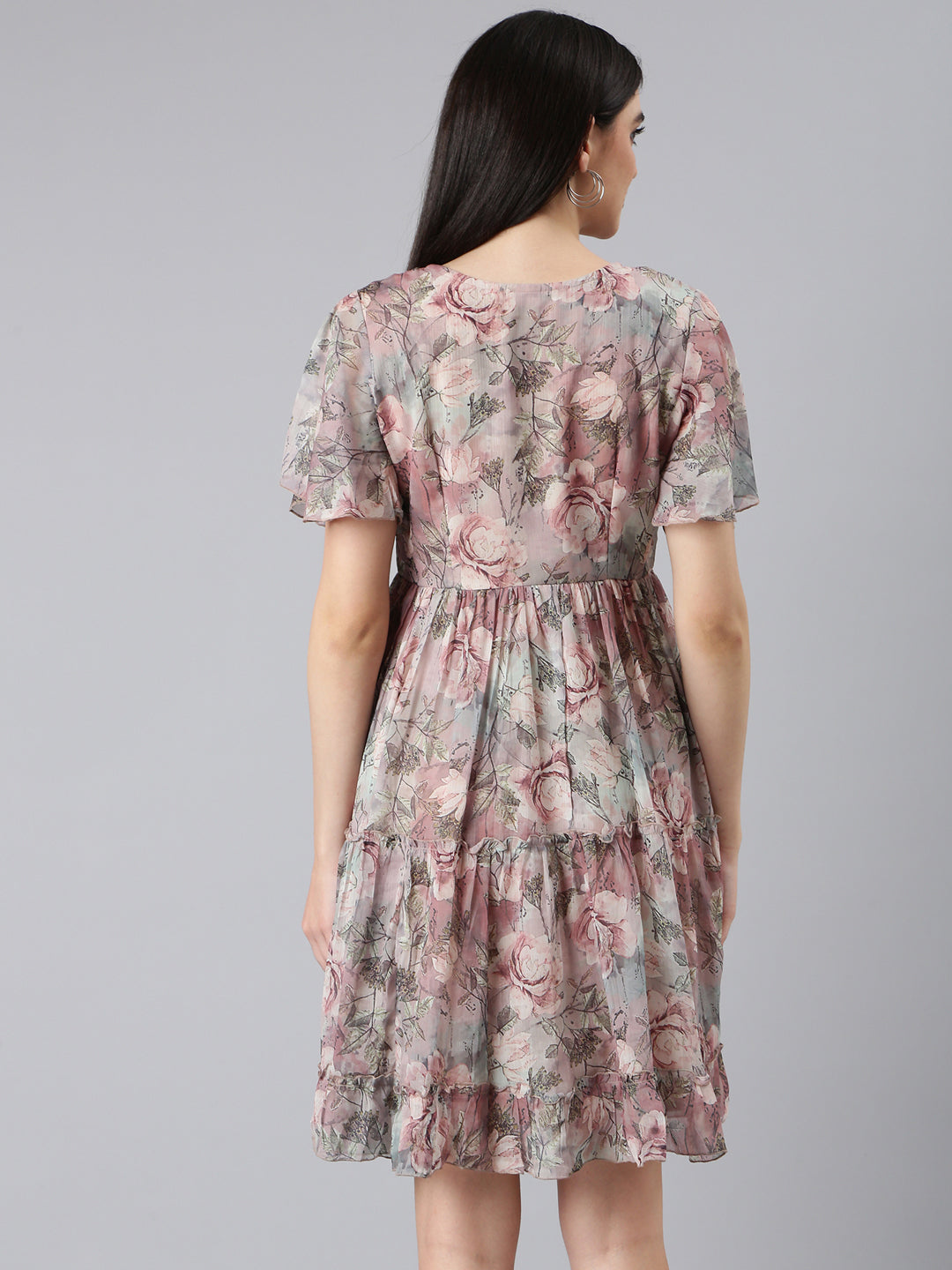 Women Grey Floral Empire Dress