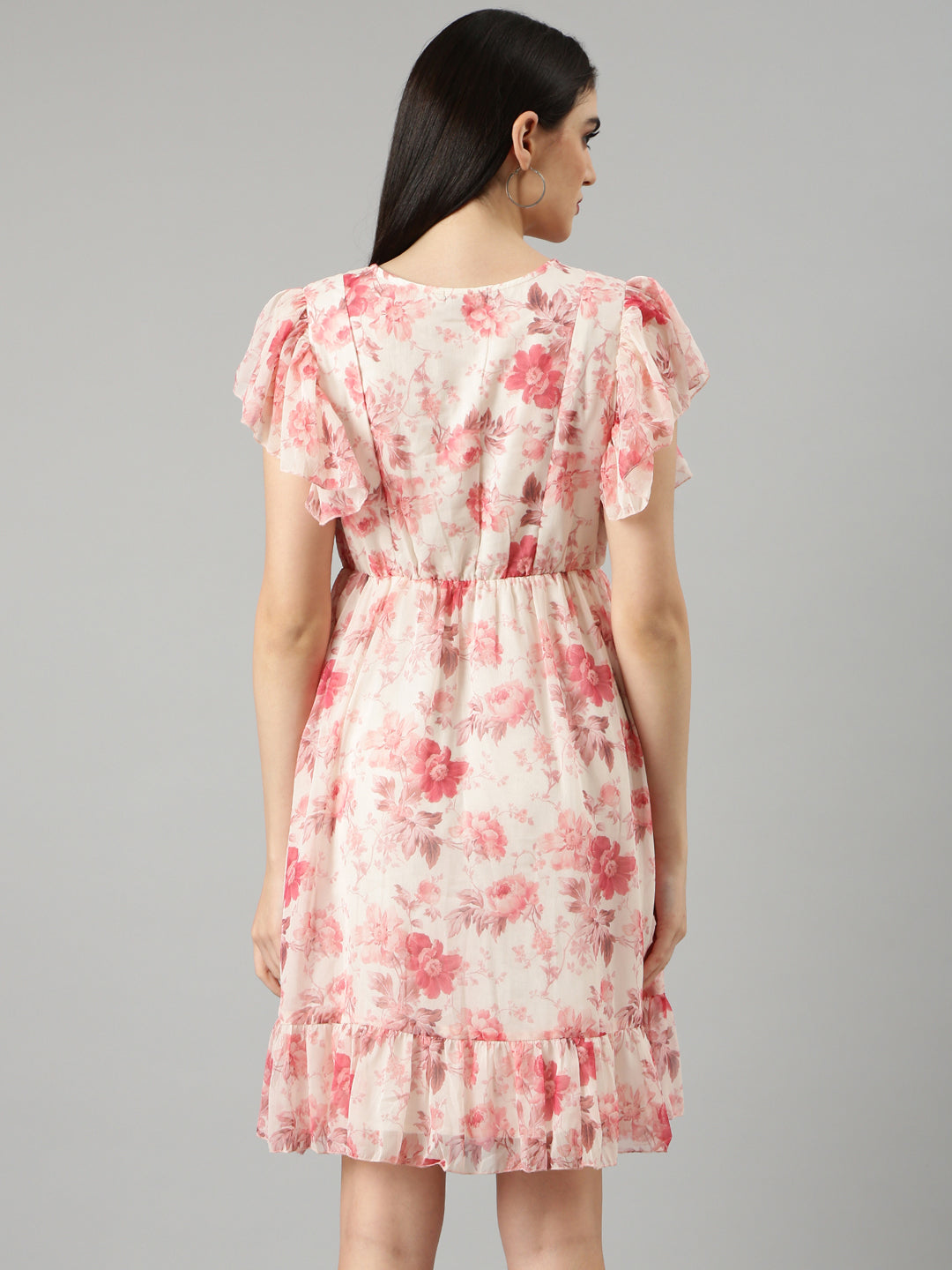 Women Off White Floral Fit and Flare Dress