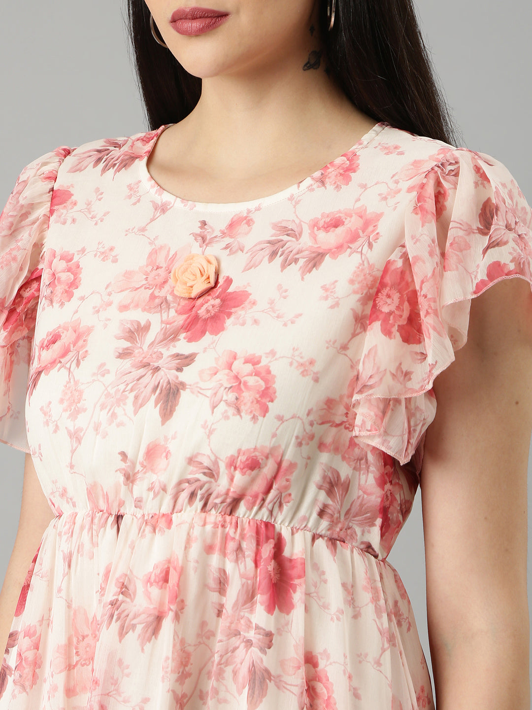 Women Off White Floral Fit and Flare Dress