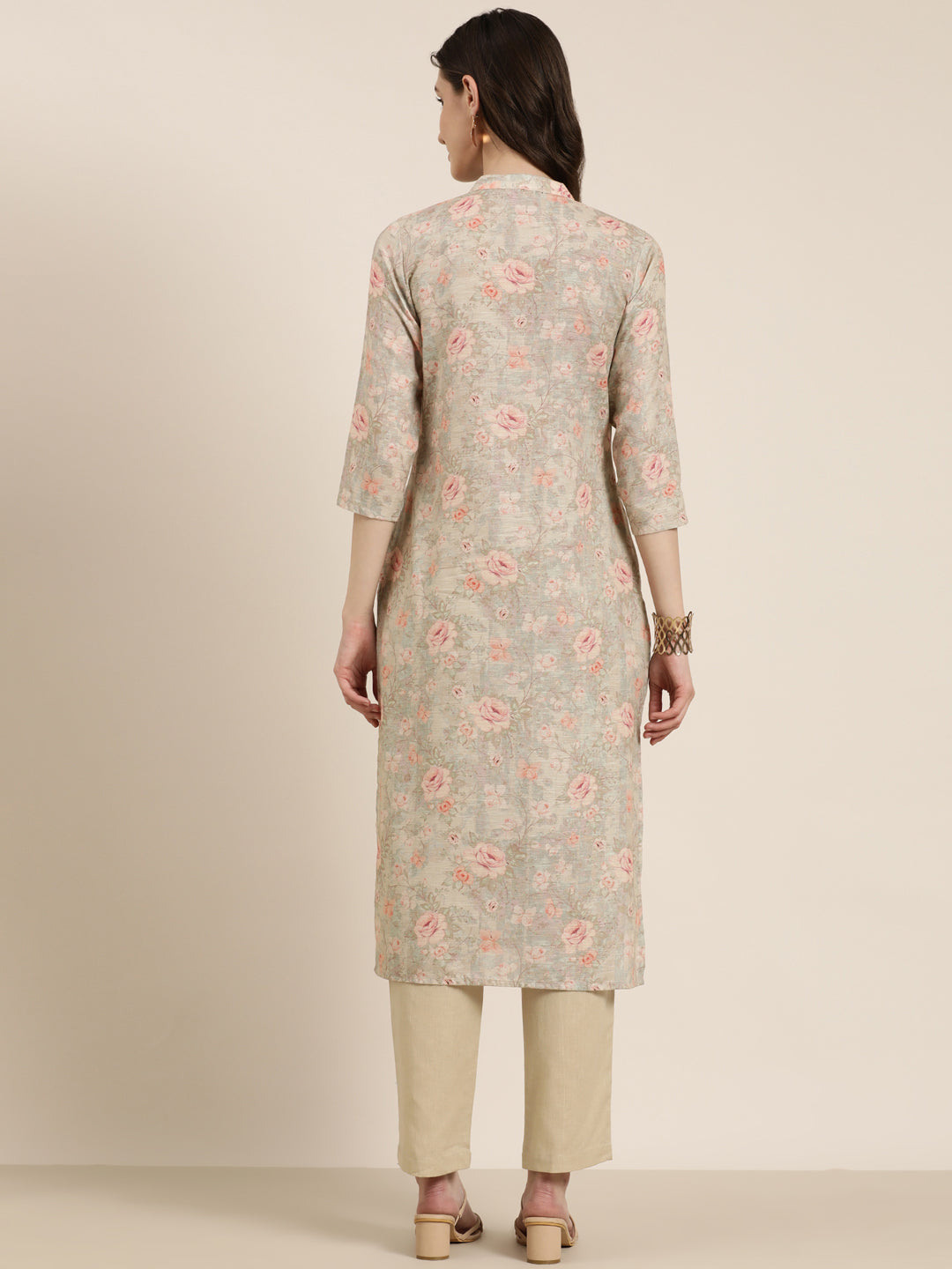 Women Beige Floral Kurta Set