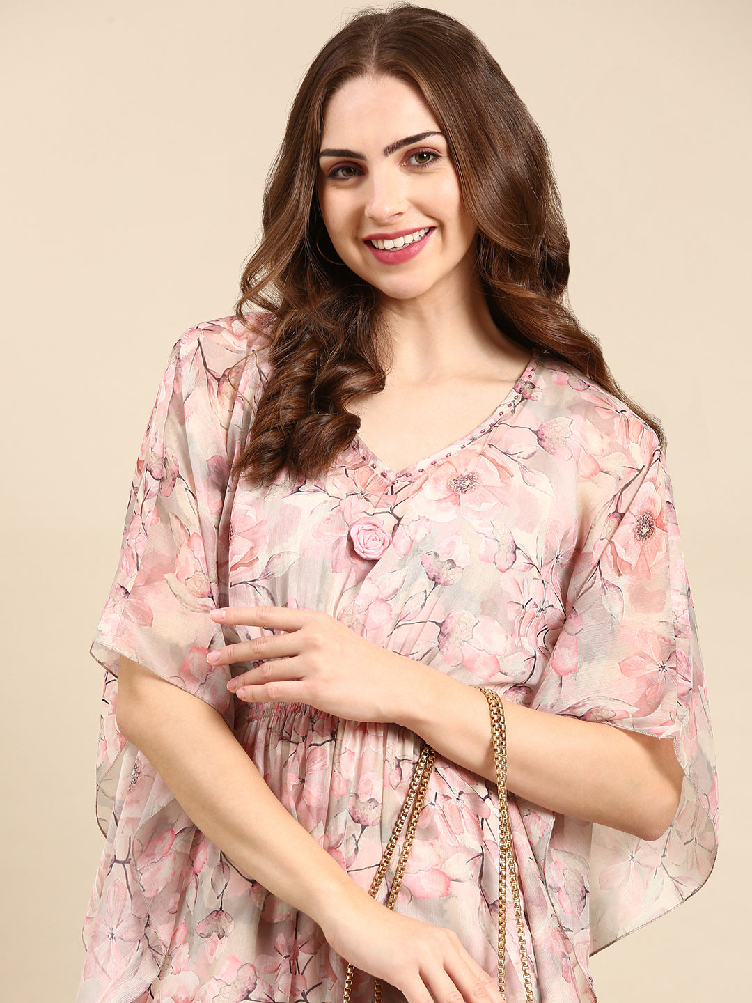 Women's Nude Printed Kurta Set