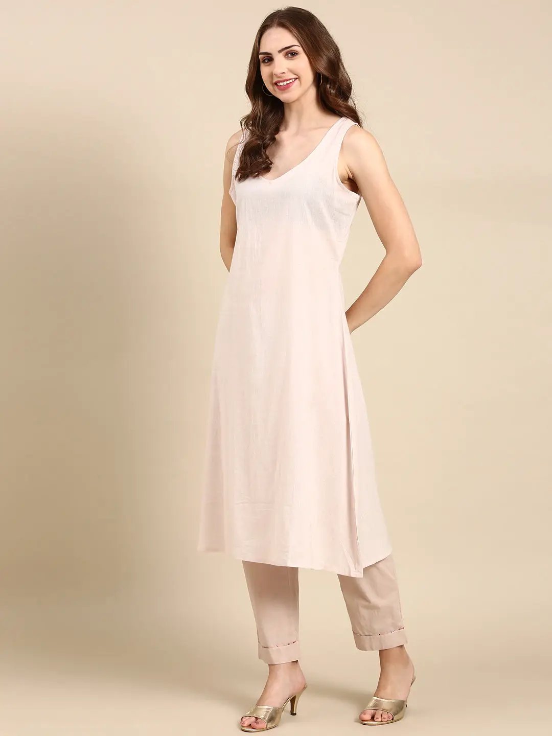 Women's Nude Printed Kurta Set