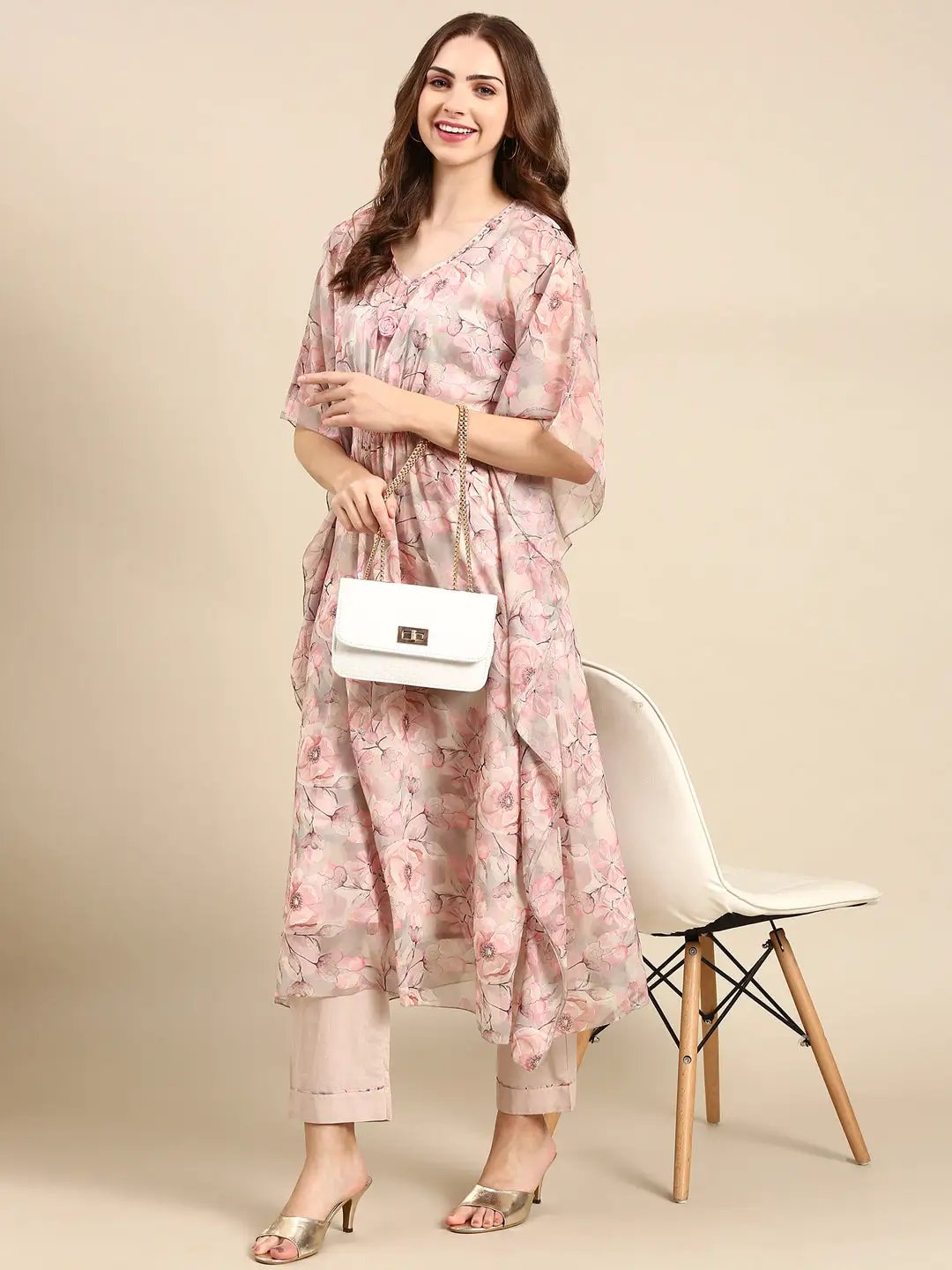 Women's Nude Printed Kurta Set