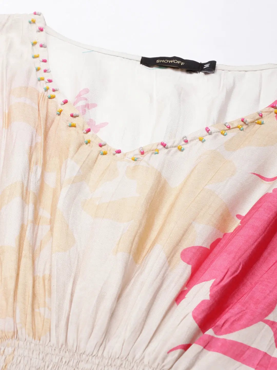 Women's Beige Floral Kaftan Dress