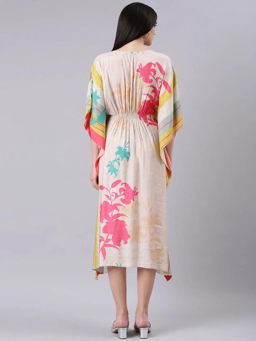 Women's Beige Floral Kaftan Dress